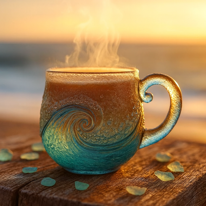 🎉🎄Christmas Best Gifts🔥 Unique Handcrafted Sea Glass Ocean Wave Mug🎁Free Gifts