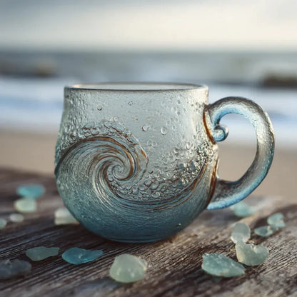 🎉🎄Christmas Best Gifts🔥 Unique Handcrafted Sea Glass Ocean Wave Mug🎁Free Gifts